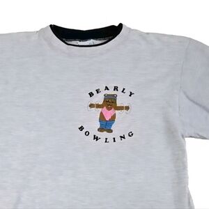 Vintage Alore White Crewneck T Shirt Unisex XL Bearly Bowling Jazzercise Teddy